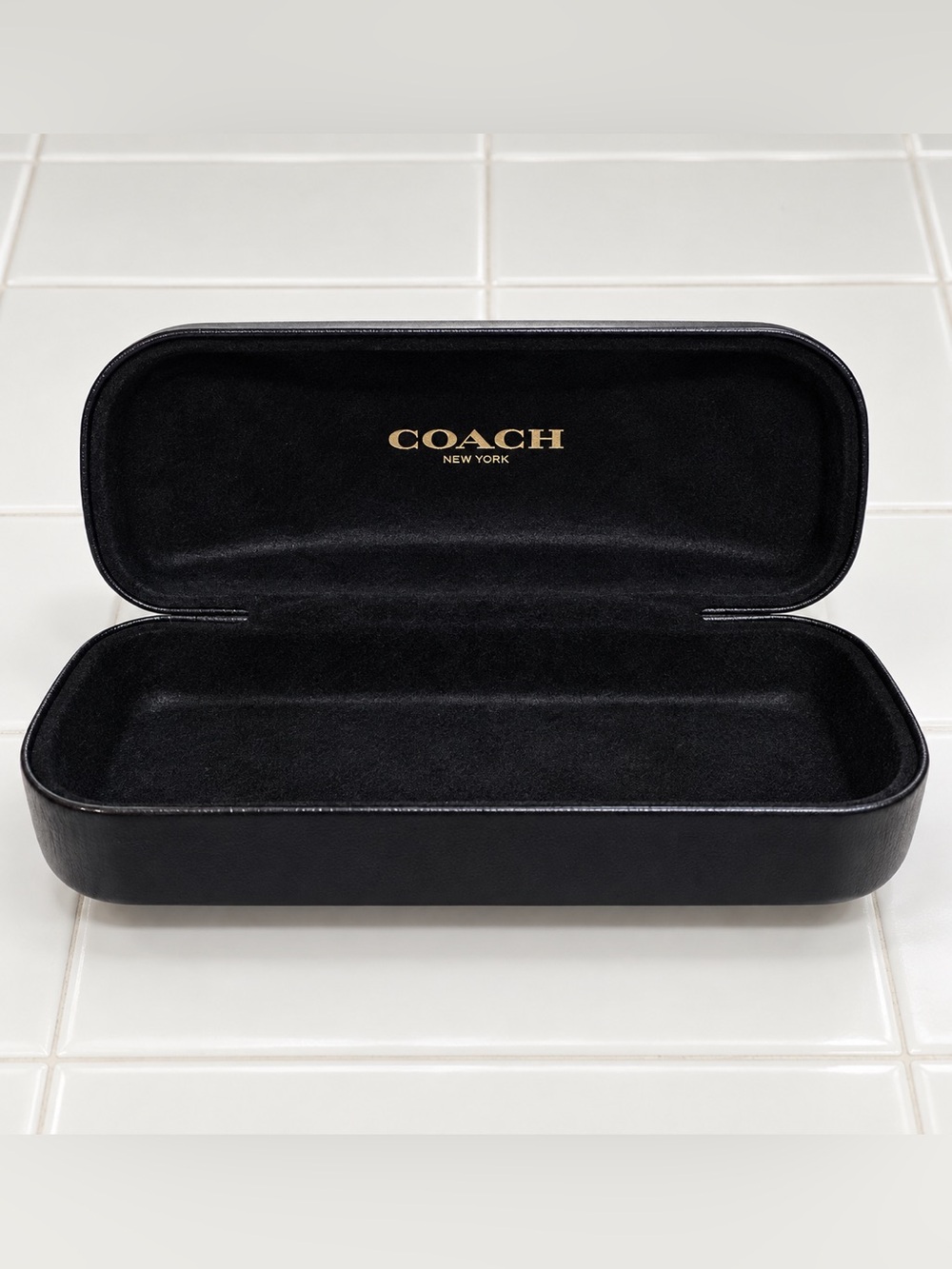 Coach New York Black Hard Shell Eyeglass Sunglasses Case Gold Logo Luxury Design